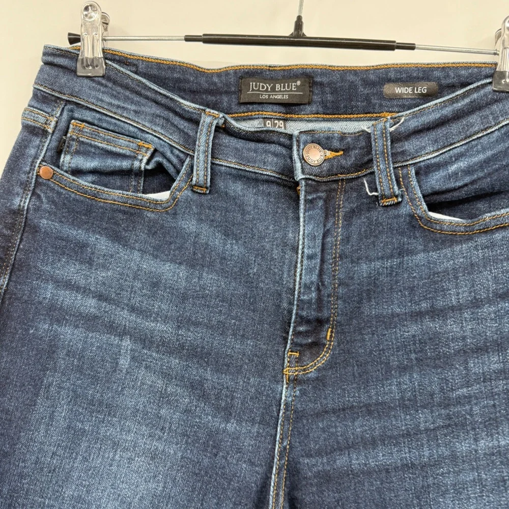 Judy Blue Los‎ Angeles Womens Wide Leg Cropped Jeans Dark Wash Size 9 29 Raw Hem